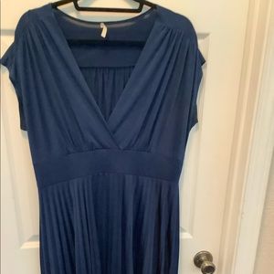 Overlap Collar Dolman Sleeve Pleated Hem Dress